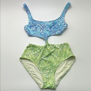 Solid & Striped The Bailey Swimsuit One Piece Knot Blue Green Floral Small